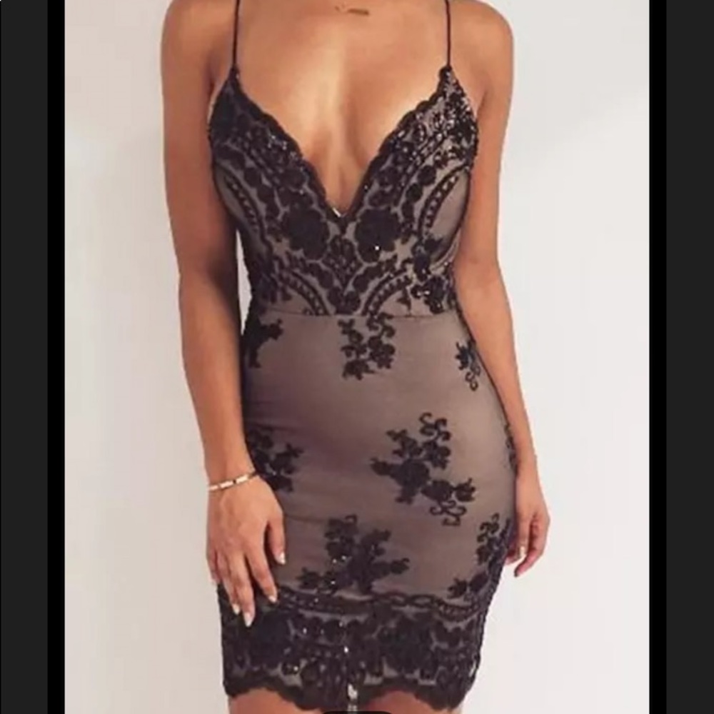 Party Nude Black Sequins Bodycon Cocktail Dress